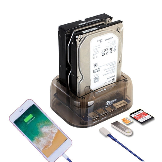 Frendorf | 2.5 / 3.5 Zoll USB3.0 Dual SATA HDD Gehäuse mit HUB & OTB-Funktion, Die maximale unterstützte Kapazität: 16TB