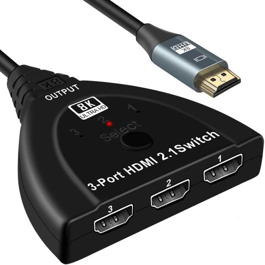 Frendorf | 3-Port HDMI 8K Switcher Selector Box mit Pigtail-Kabel (Schwarz)