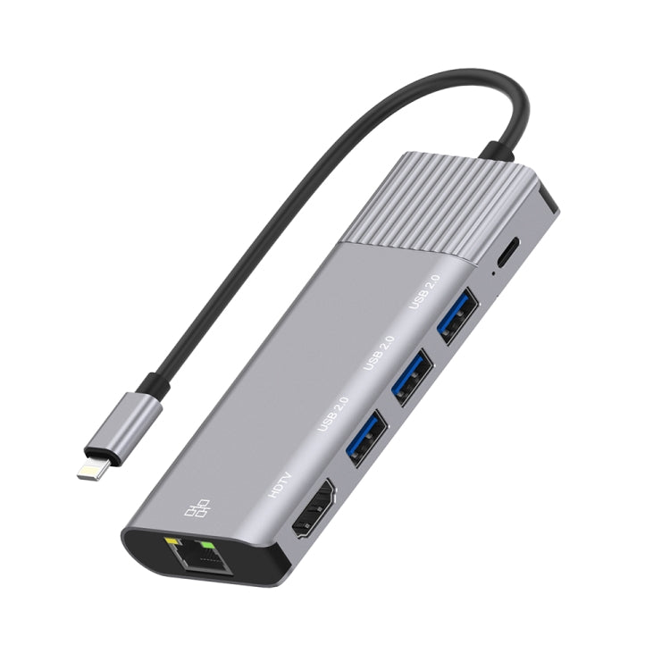 Frendorf | 79591 6 in 1 8 Pin zu RJ45 + HDMI + 8 Pin Laden + 3 USB 2.0 Ports Multifunktionales HUB Konverter Dockingstation