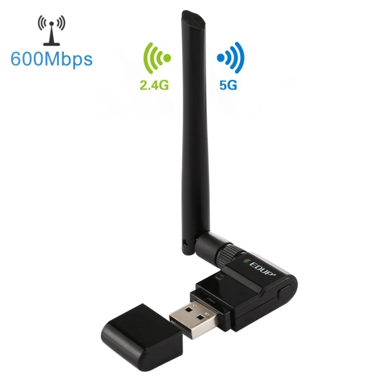 Frendorf | EDUP EP-AC1635 600Mbps Dual Band Wireless 11AC USB Ethernet Adapter 2dBi Antenne für Laptop / PC (Schwarz)