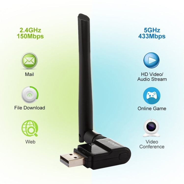 Frendorf | EDUP EP-AC1635 600Mbps Dual Band Wireless 11AC USB Ethernet Adapter 2dBi Antenne für Laptop / PC (Schwarz)