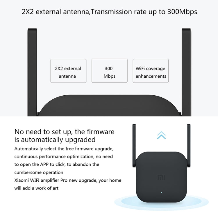 Frendorf | Original Xiaomi Mi WiFi Verstärker Pro 300Mbps WiFi Smart Extender Router mit 2x2 externen Antennen, US-Stecker (Schwarz)