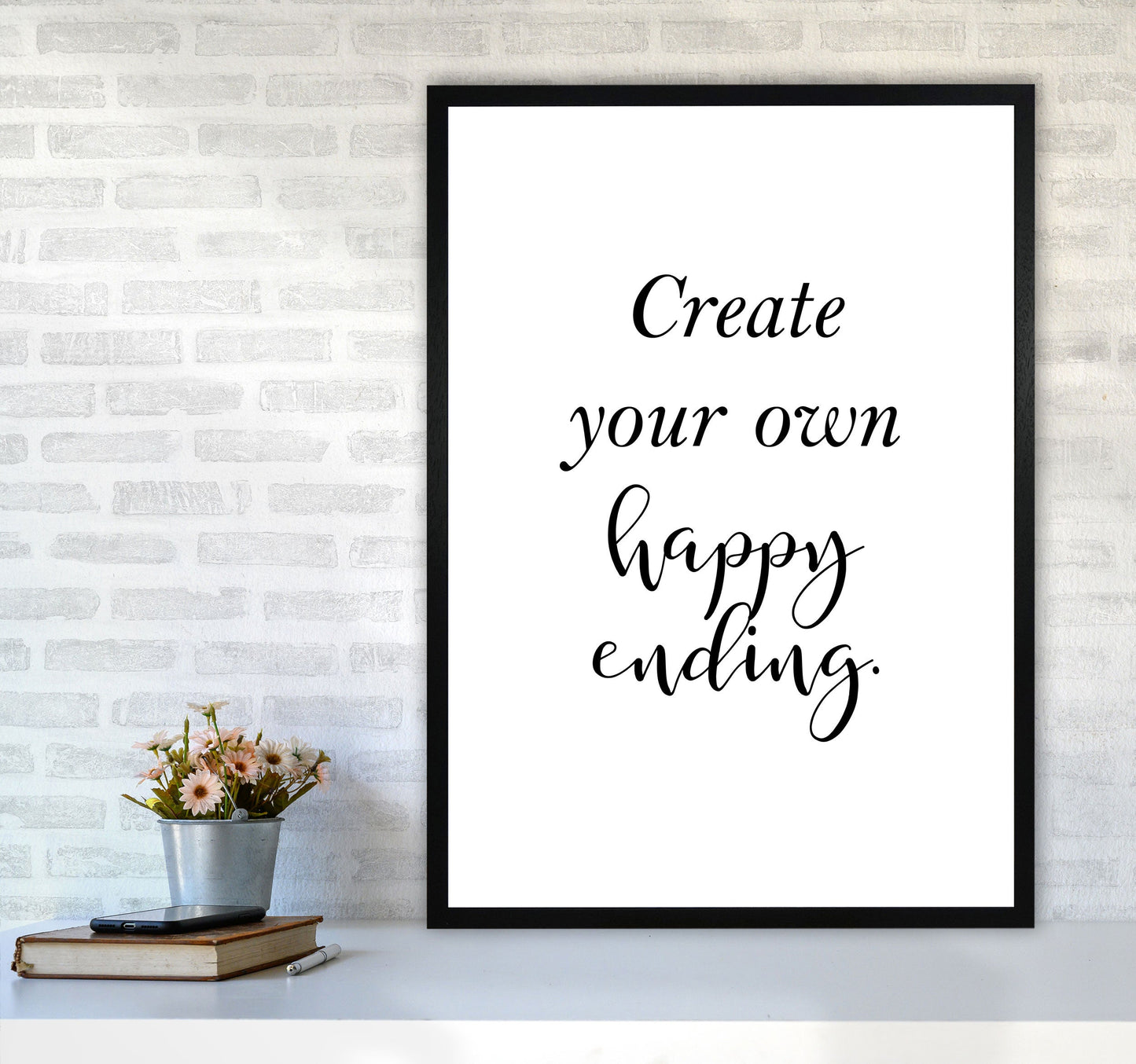 Erstellen Sie Ihre eigene Happy Ending gerahmte Typografie Wandkunst Druck