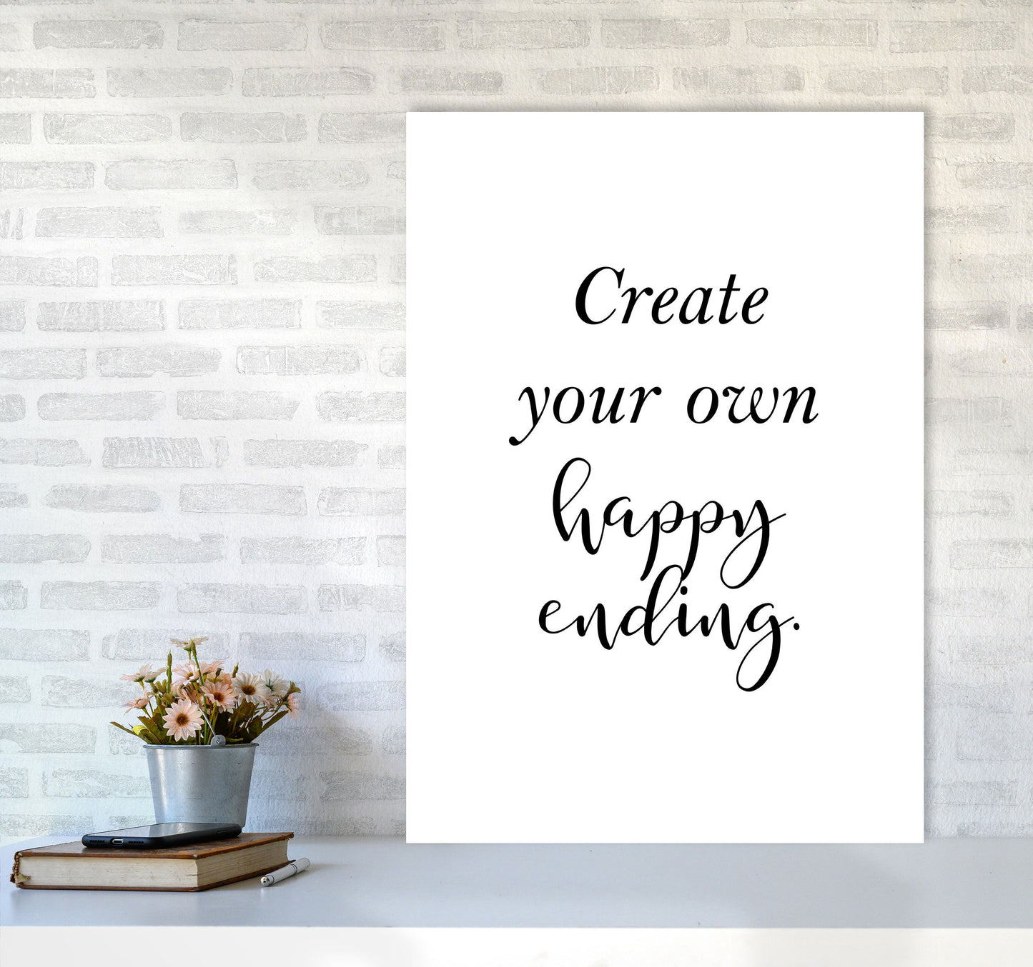 Erstellen Sie Ihre eigene Happy Ending gerahmte Typografie Wandkunst Druck