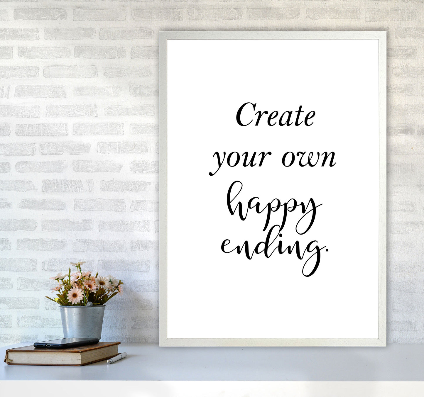 Erstellen Sie Ihre eigene Happy Ending gerahmte Typografie Wandkunst Druck