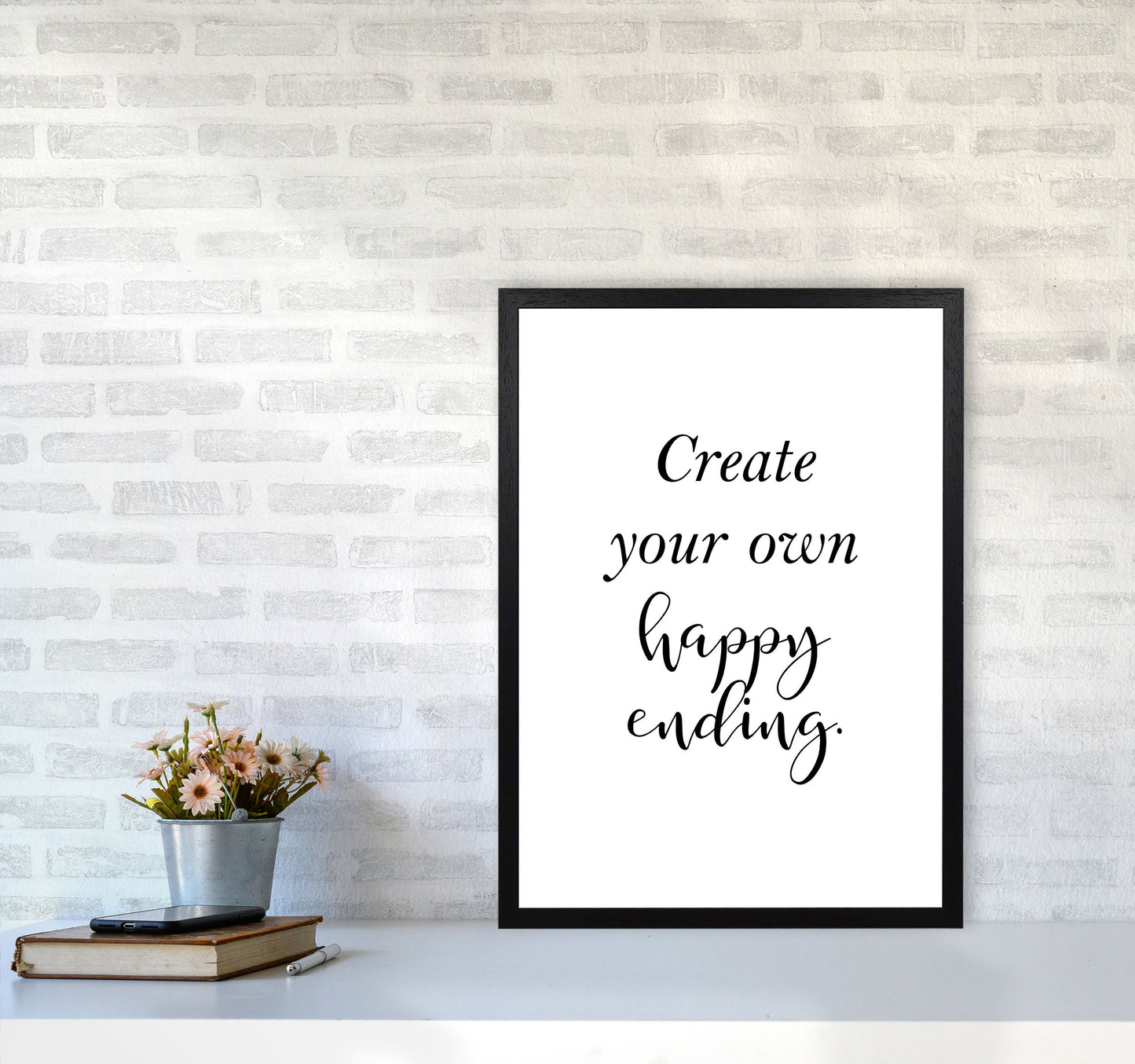 Erstellen Sie Ihre eigene Happy Ending gerahmte Typografie Wandkunst Druck