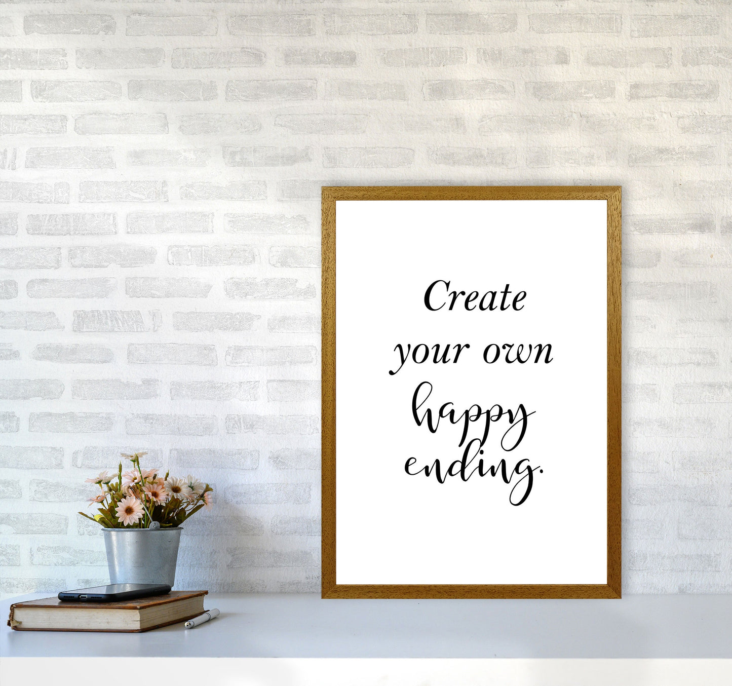 Erstellen Sie Ihre eigene Happy Ending gerahmte Typografie Wandkunst Druck