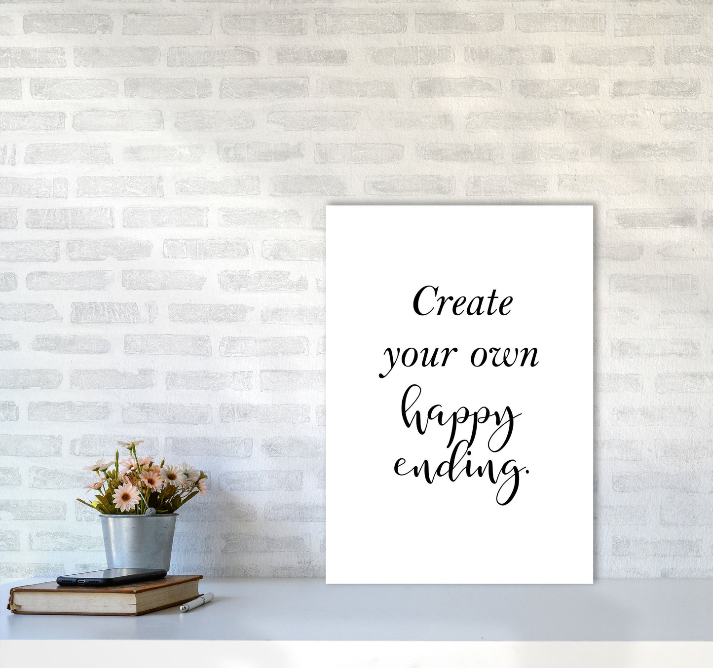 Erstellen Sie Ihre eigene Happy Ending gerahmte Typografie Wandkunst Druck