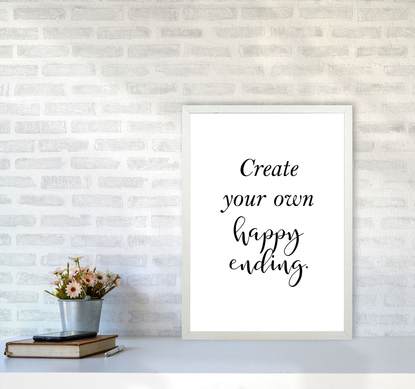 Erstellen Sie Ihre eigene Happy Ending gerahmte Typografie Wandkunst Druck