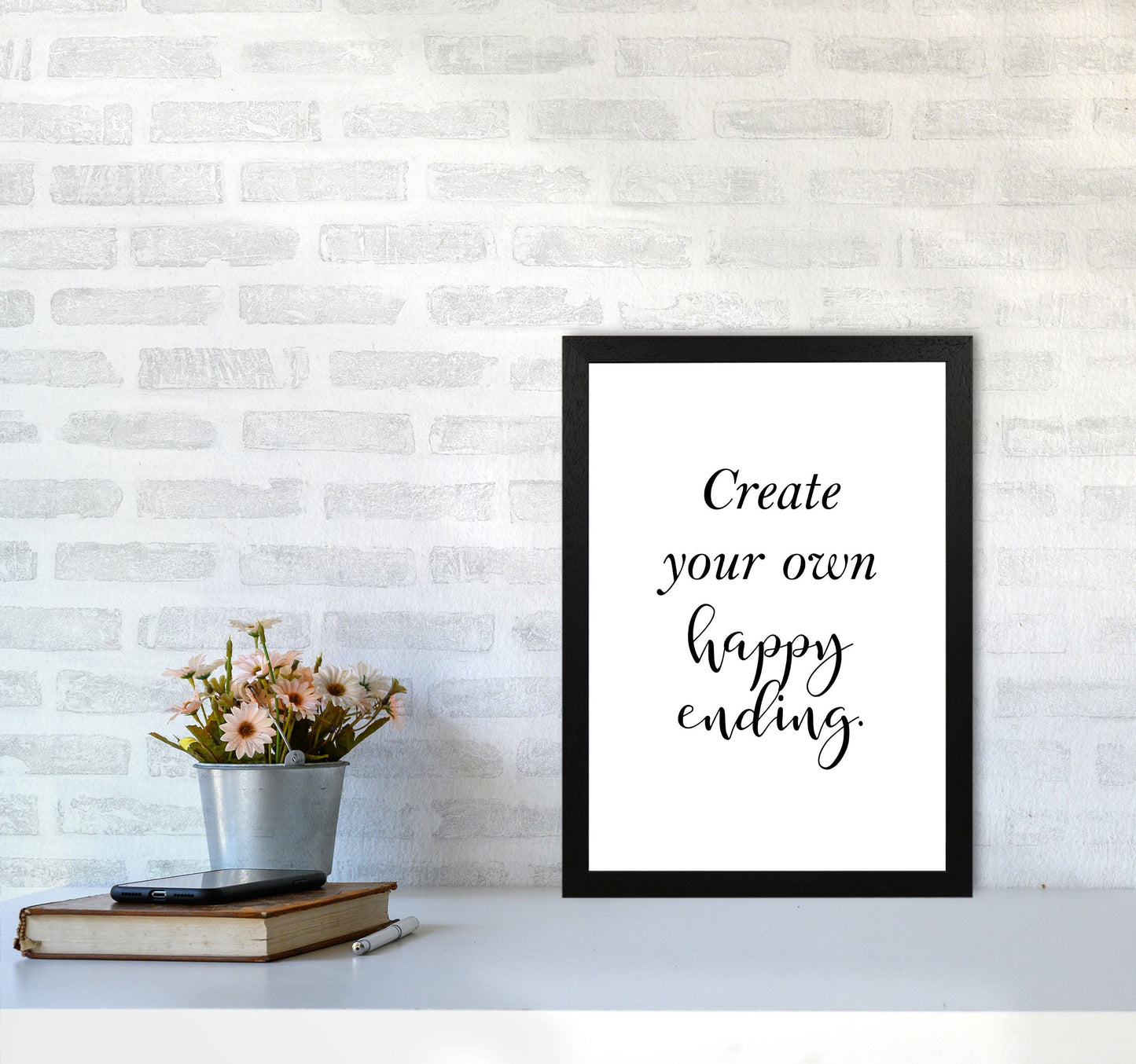 Erstellen Sie Ihre eigene Happy Ending gerahmte Typografie Wandkunst Druck
