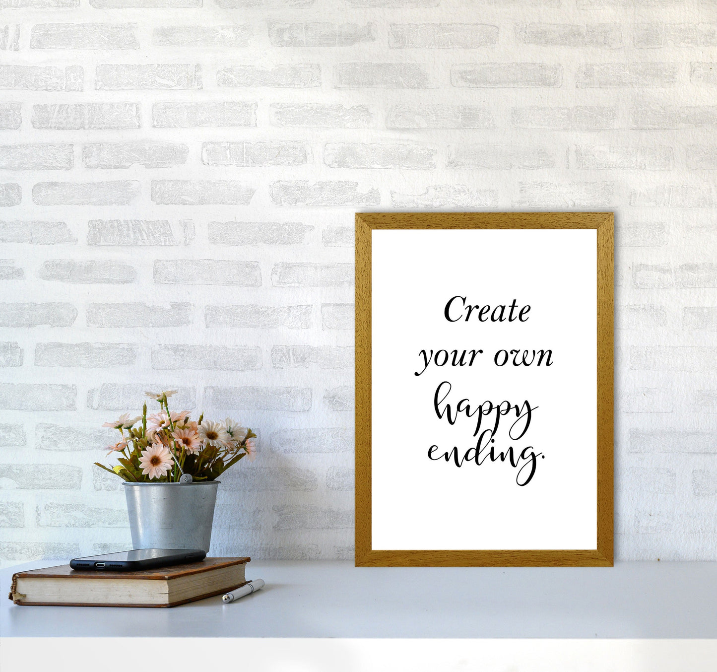 Erstellen Sie Ihre eigene Happy Ending gerahmte Typografie Wandkunst Druck