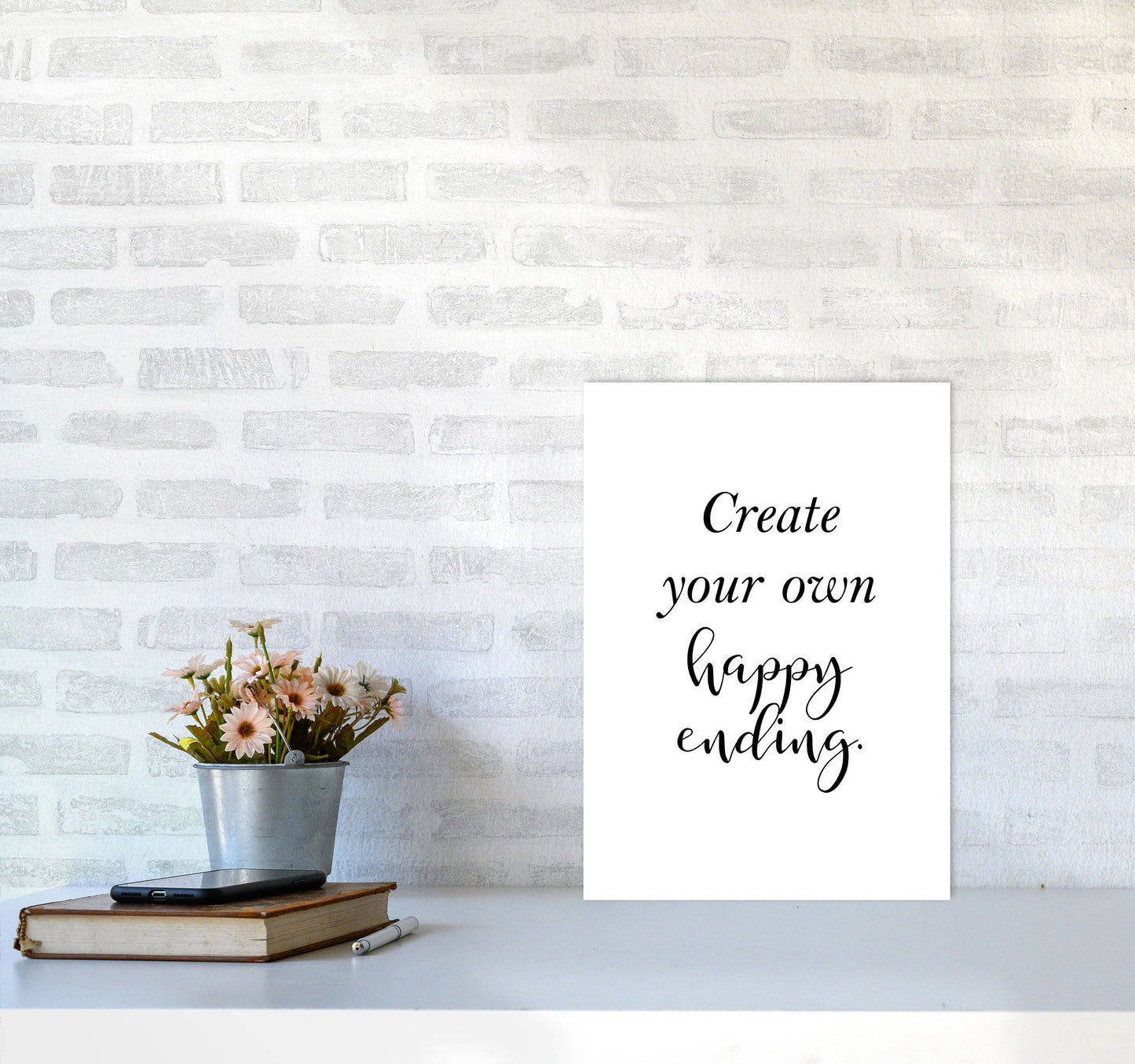 Erstellen Sie Ihre eigene Happy Ending gerahmte Typografie Wandkunst Druck