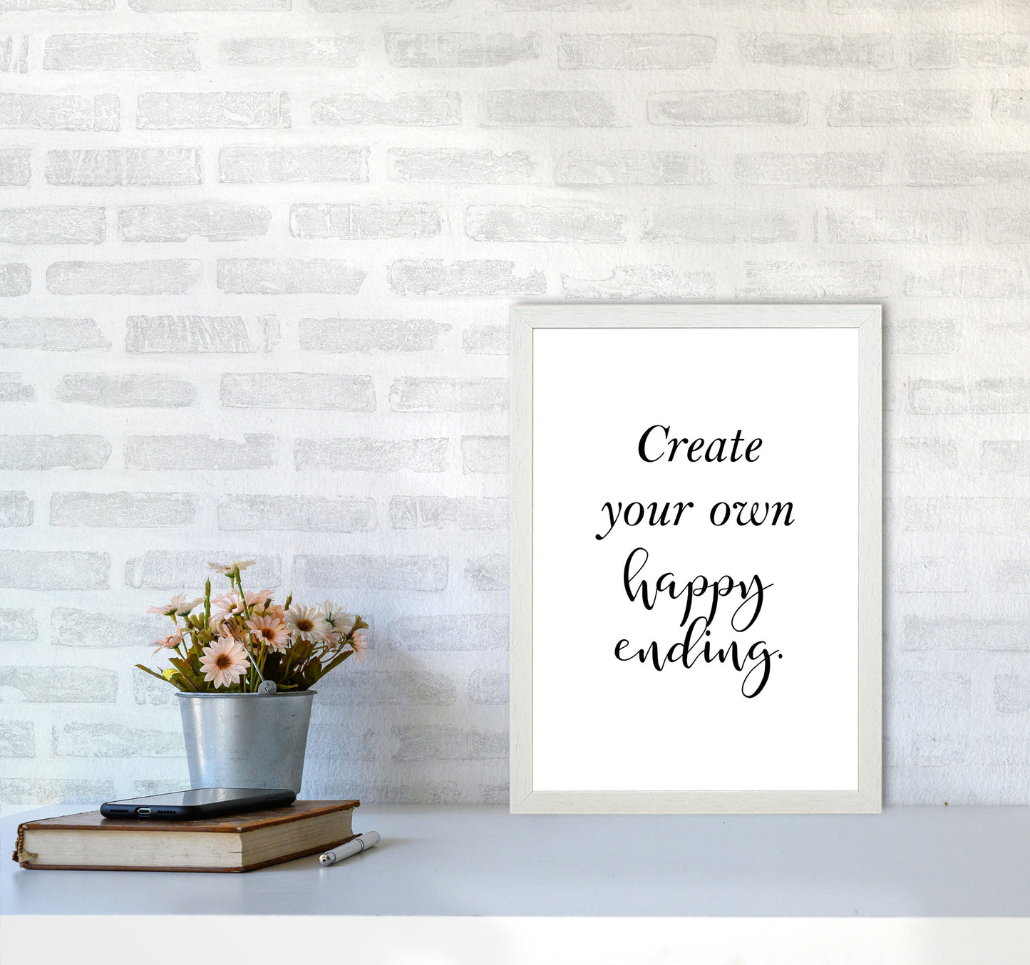 Erstellen Sie Ihre eigene Happy Ending gerahmte Typografie Wandkunst Druck