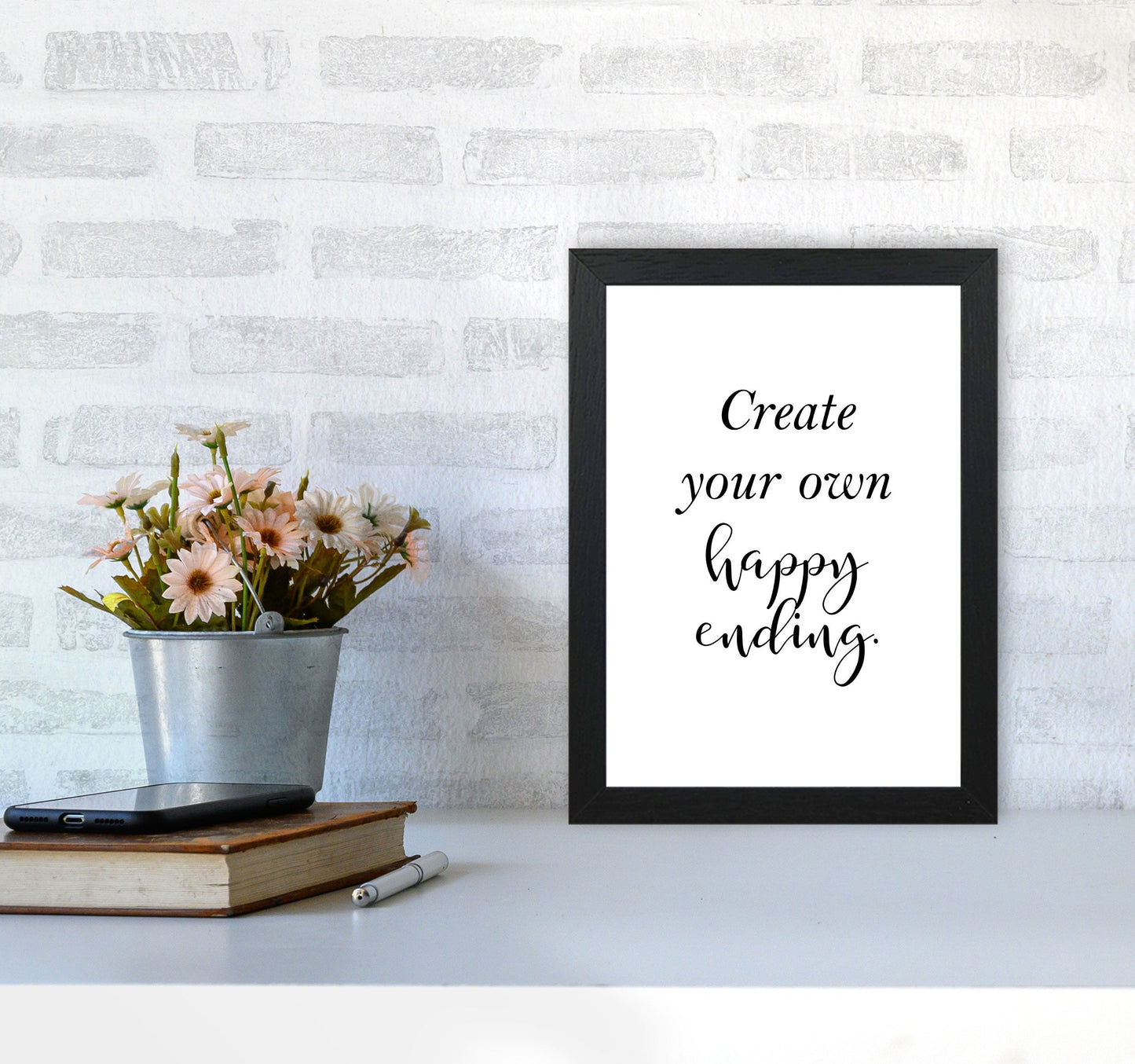 Erstellen Sie Ihre eigene Happy Ending gerahmte Typografie Wandkunst Druck