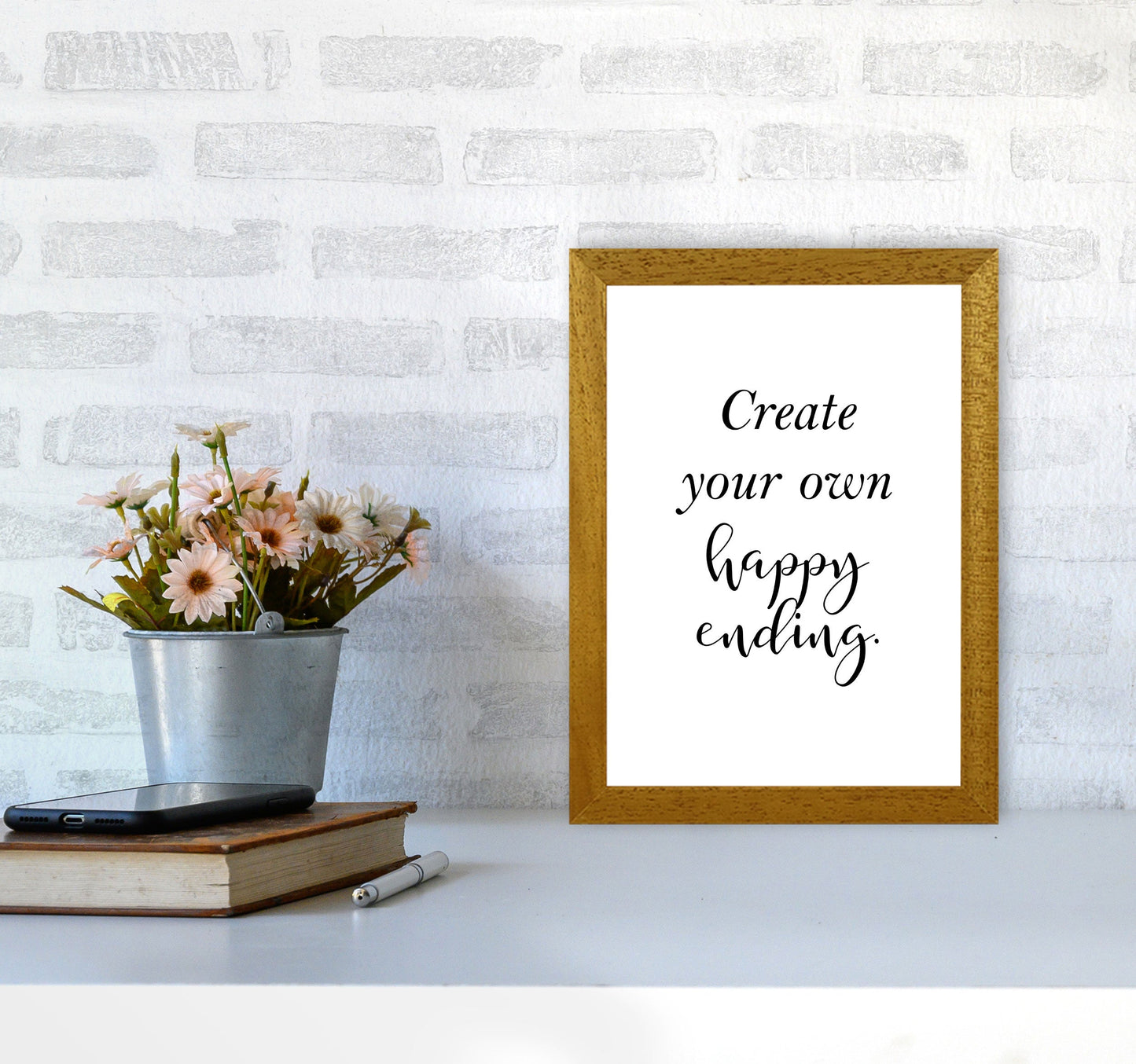 Erstellen Sie Ihre eigene Happy Ending gerahmte Typografie Wandkunst Druck