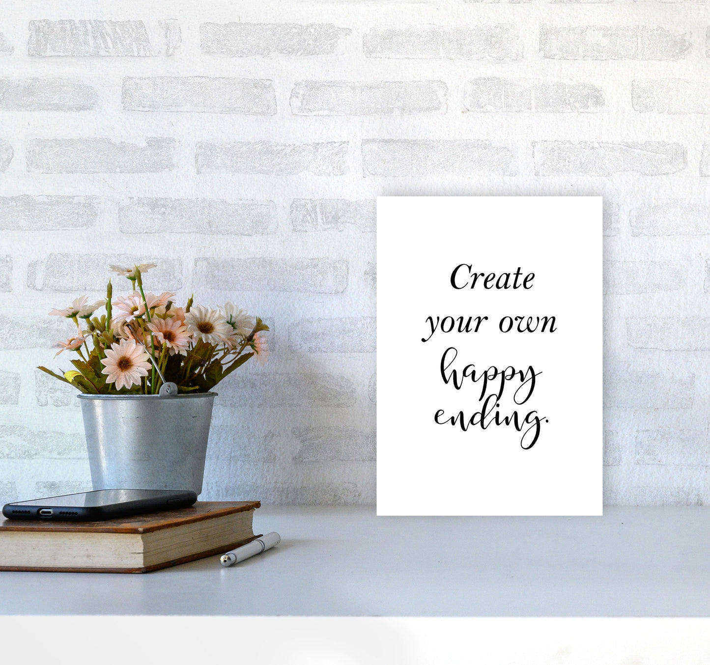 Erstellen Sie Ihre eigene Happy Ending gerahmte Typografie Wandkunst Druck