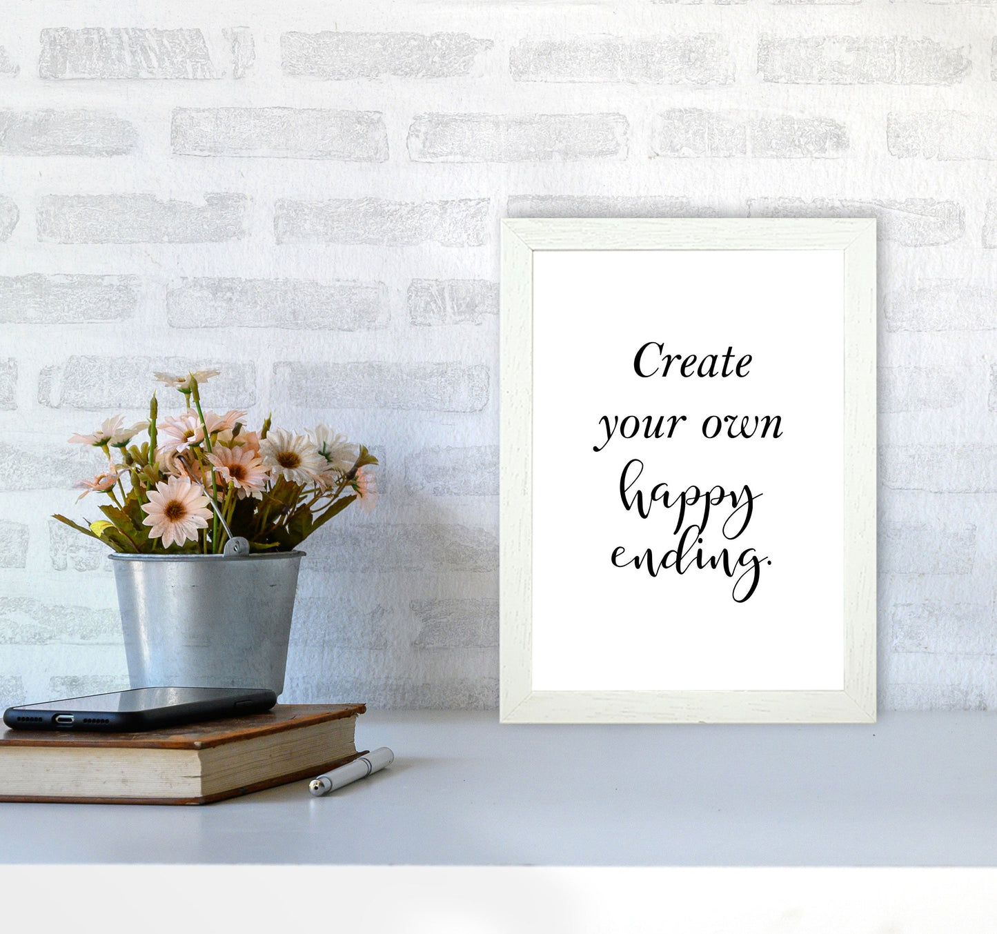 Erstellen Sie Ihre eigene Happy Ending gerahmte Typografie Wandkunst Druck