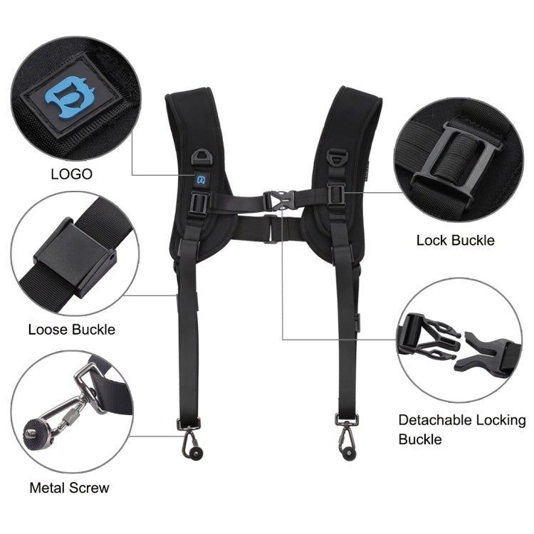 Frendorf | PULUZ 2 in 1 Multi-functionele Bundel Tailleband Strap + Dubbele Schouderband Kits met Haak voor SLR / DSLR Camera's
