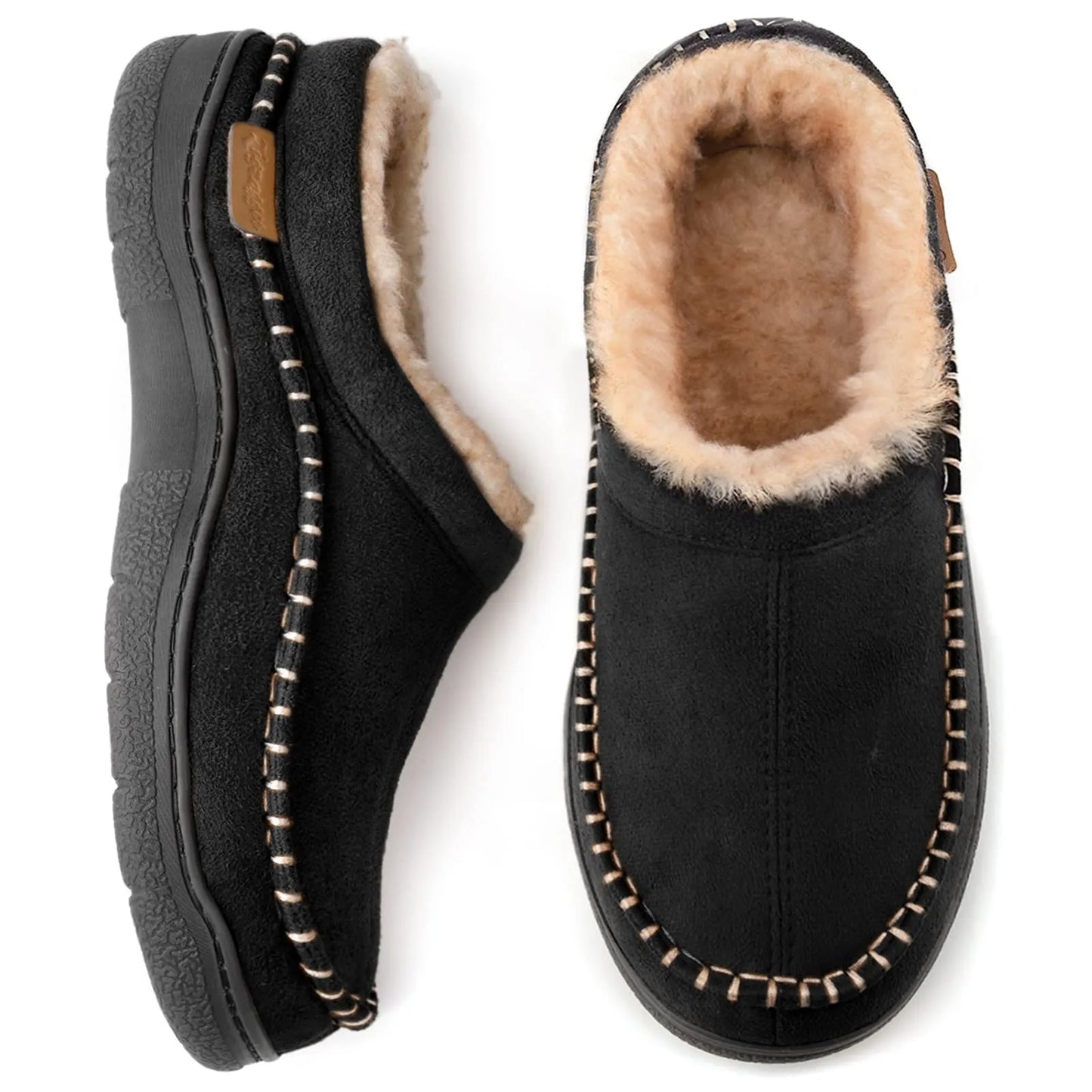 Frendorf | Herren rutschfeste Plüsch Slip-On Hausschuhe: Warm & breite Zehen