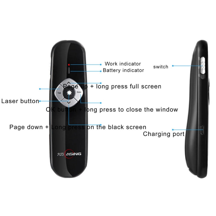 Frendorf | ASiNG A800 USB-Lade 2.4GHz Wireless Presenter PowerPoint Klicker Präsentation Fernbedienung Zeiger, Steuerentfernung: 100m(Weiß)