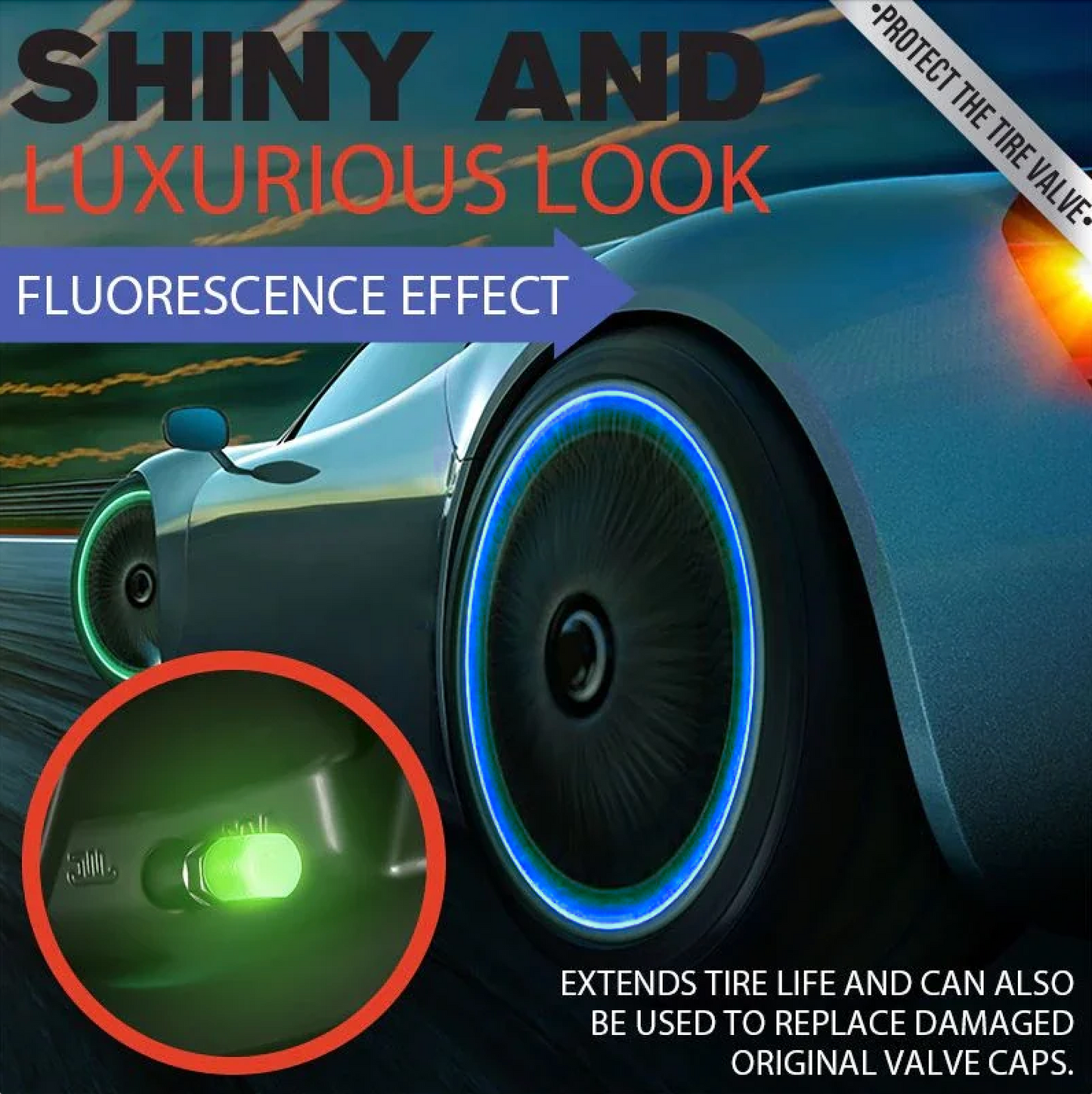 FLOURESCENT CAR TIRE VALVE CAPS