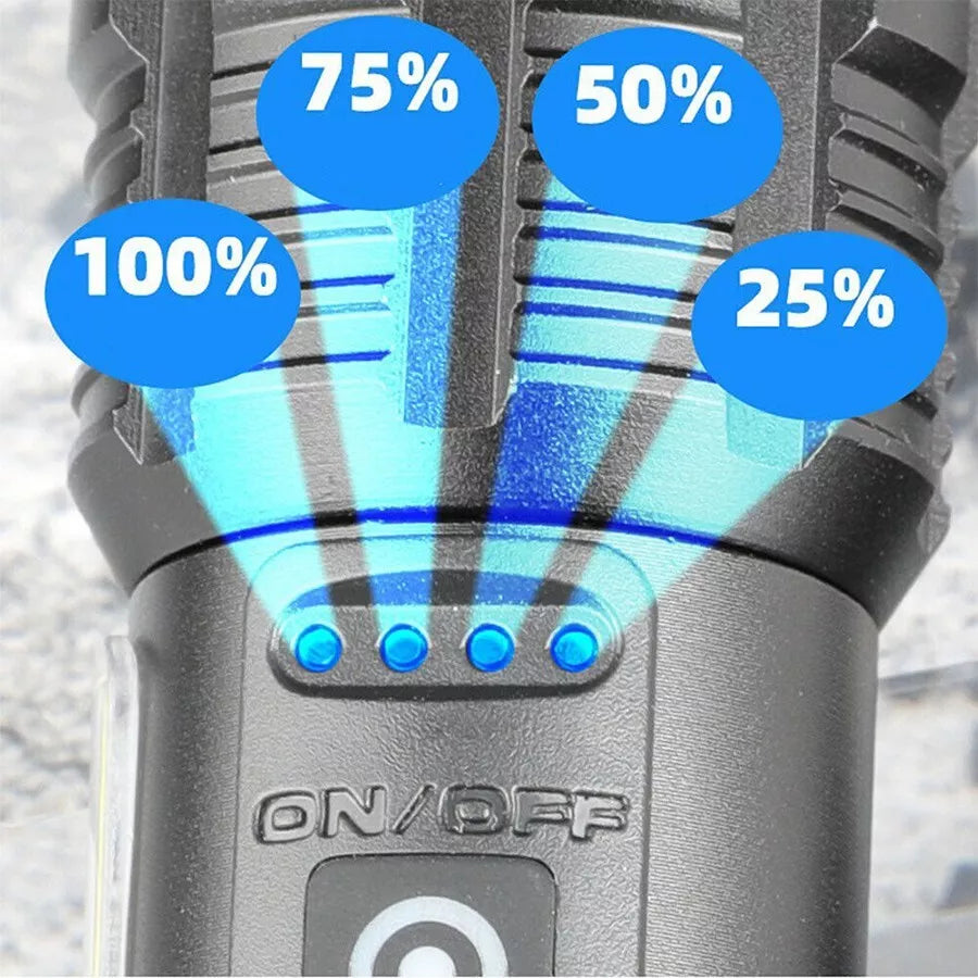 Frendorf | 100.000 Lumen Taktische Taschenlampe – Ultra-Hell & Wiederaufladbar