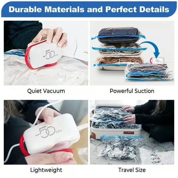 Frendorf | Reise-Vakuumbeutel mit elektrischer USB-Pumpe - Wiederverwendbar & robust (9er Set)