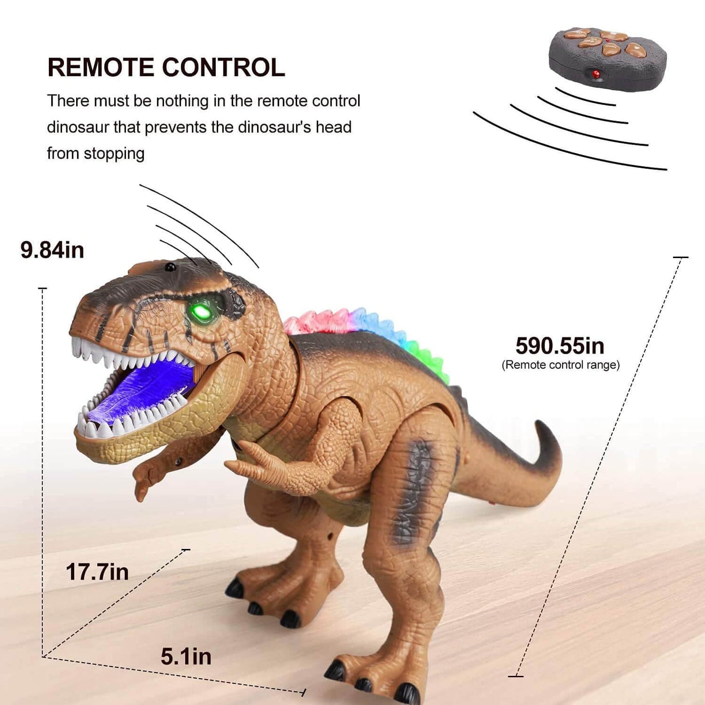 Steuern Sie den T-Rex-Dinosaurier mit LED-Beleuchtung