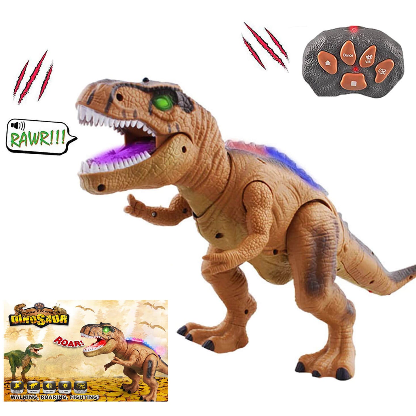 Steuern Sie den T-Rex-Dinosaurier mit LED-Beleuchtung
