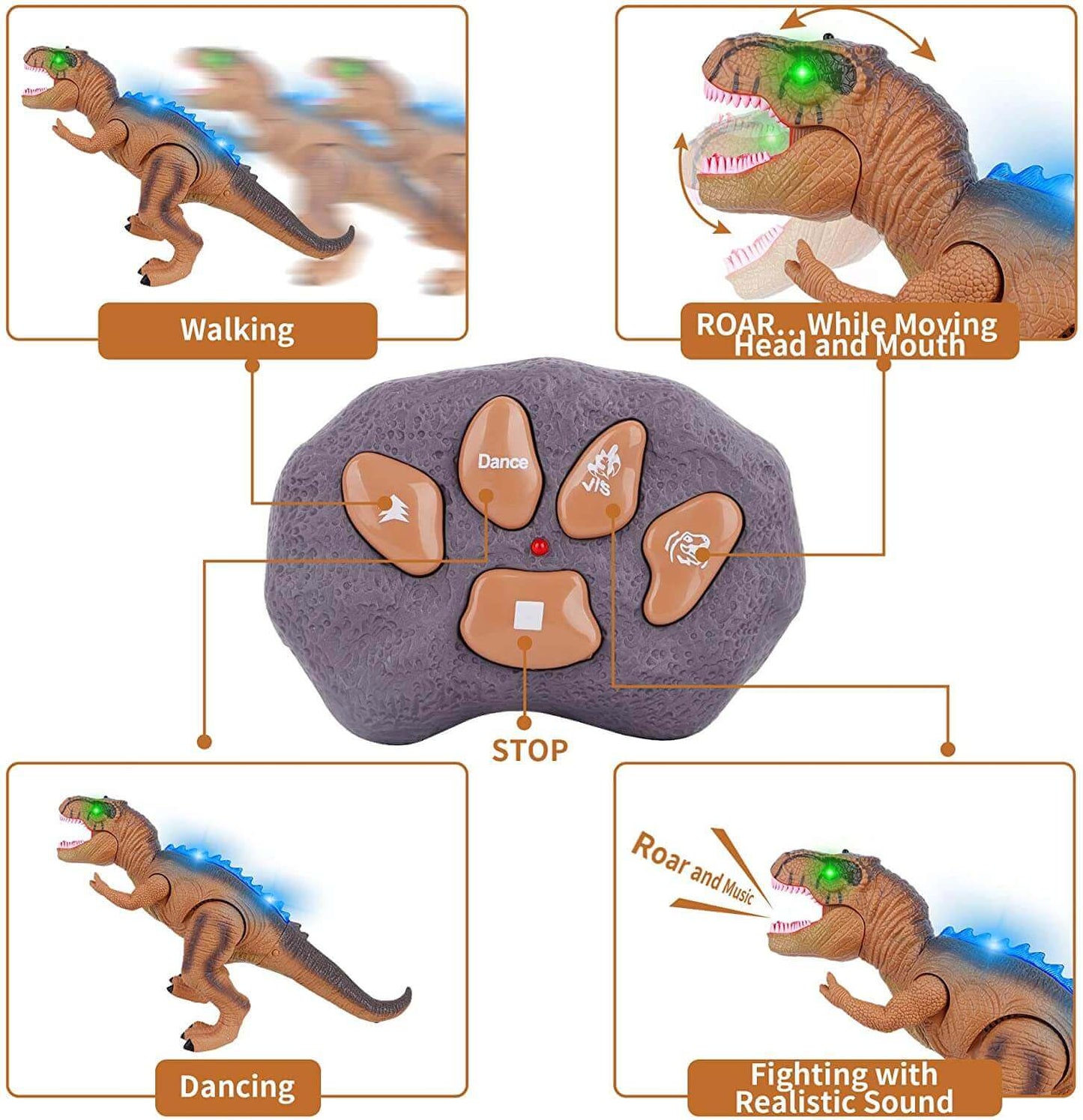 Steuern Sie den T-Rex-Dinosaurier mit LED-Beleuchtung