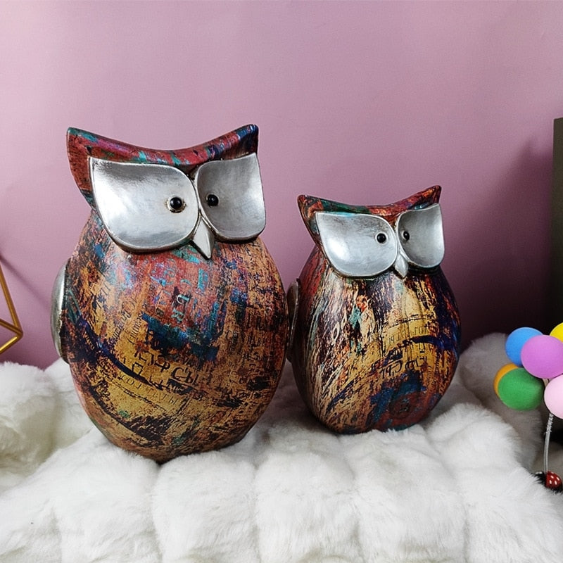 Harz Süße Eule Statue Kreative Tierfiguren für Innen Balkon Büro Ornamente Wohnzimmer Schreibtisch Dekoration Wohnkultur