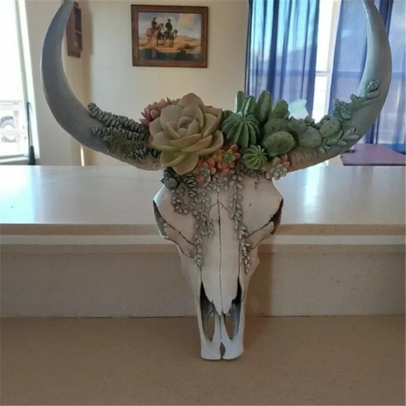 Kuhschädel - Bully - Wanddeko mit Blumen - Harz Wohnkultur
