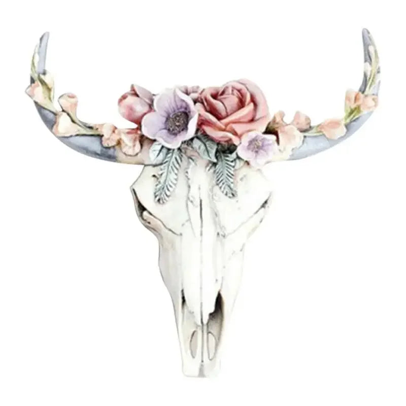 Kuhschädel - Bully - Wanddeko mit Blumen - Harz Wohnkultur