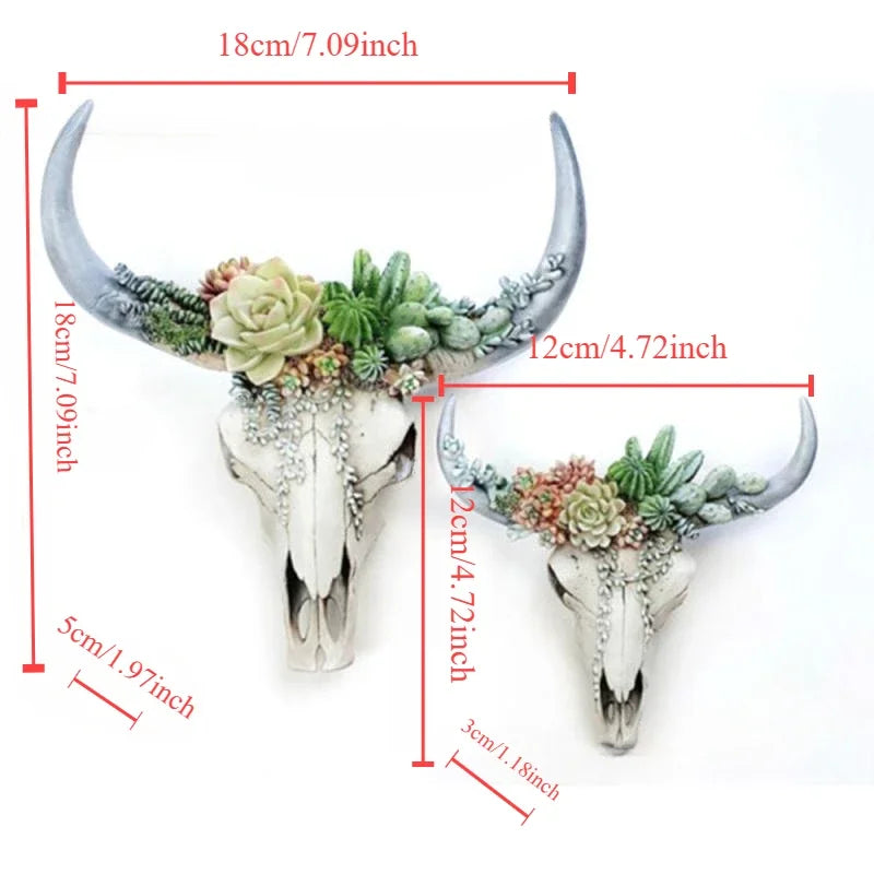 Kuhschädel - Bully - Wanddeko mit Blumen - Harz Wohnkultur