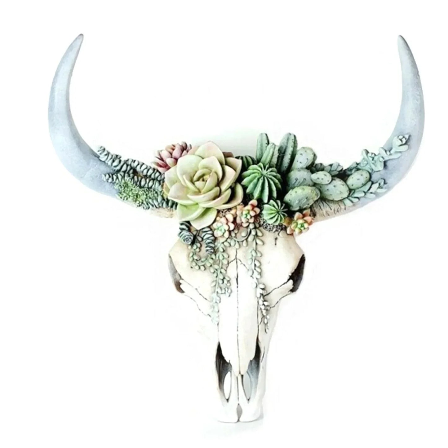 Kuhschädel - Bully - Wanddeko mit Blumen - Harz Wohnkultur