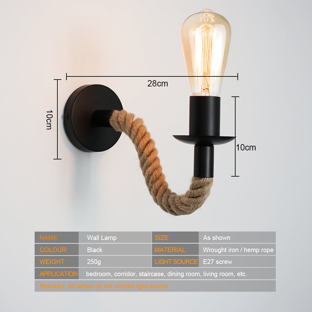 Retro Hanfseil Industrielle Loft Wandlampe