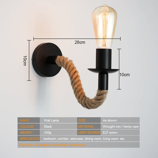 Retro Hanfseil Industrielle Loft Wandlampe