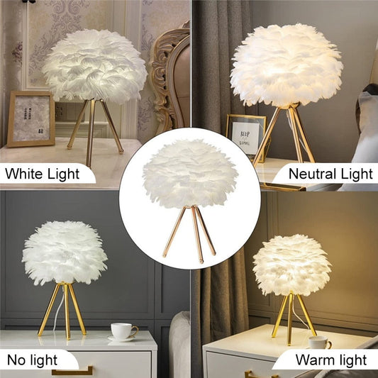 Romantische Feder Tischlampe Moderne Nachttischlampe Wohnzimmer Kaffeehaus Dekoration Hochzeit Weihnachtsgeschenk Straußfeder Licht