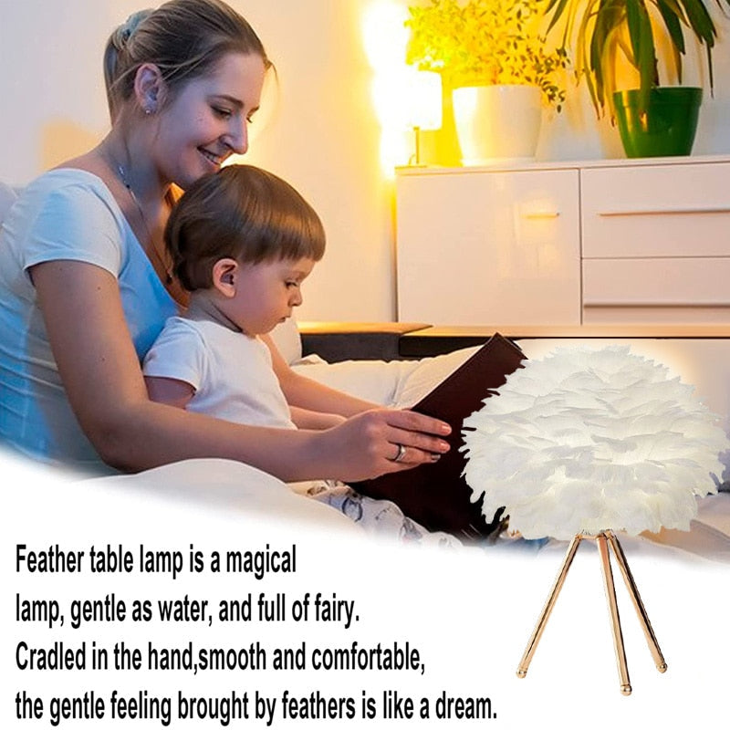 Romantische Feder Tischlampe Moderne Nachttischlampe Wohnzimmer Kaffeehaus Dekoration Hochzeit Weihnachtsgeschenk Straußfeder Licht