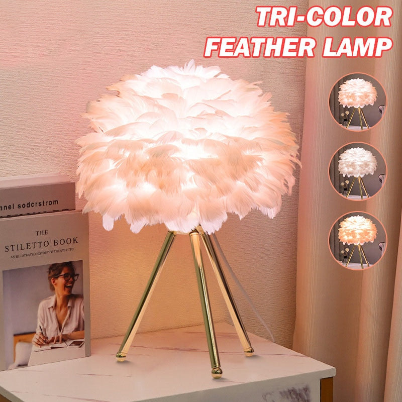 Romantische Feder Tischlampe Moderne Nachttischlampe Wohnzimmer Kaffeehaus Dekoration Hochzeit Weihnachtsgeschenk Straußfeder Licht