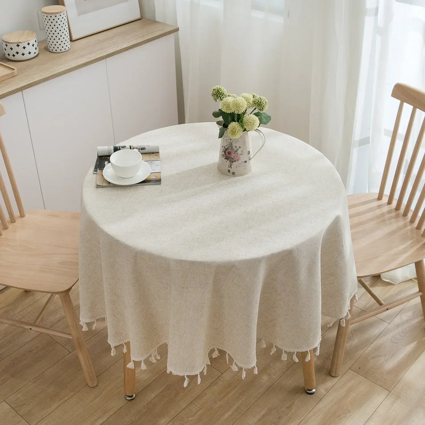 Frendorf | Runde Leinen-Baumwoll-Tischdecke mit Quasten