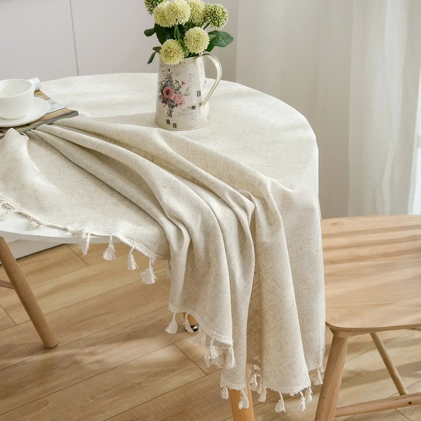 Frendorf | Runde Leinen-Baumwoll-Tischdecke mit Quasten