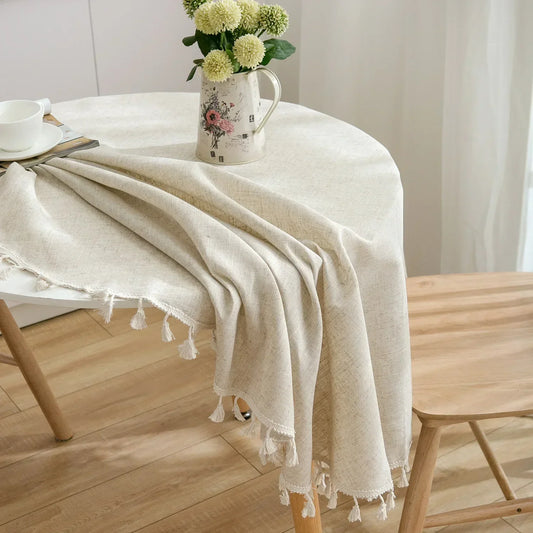 Frendorf | Runde Leinen-Baumwoll-Tischdecke mit Quasten