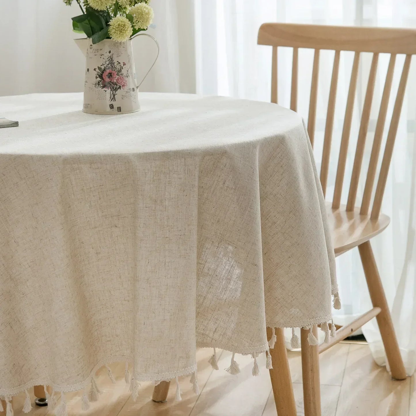 Frendorf | Runde Leinen-Baumwoll-Tischdecke mit Quasten