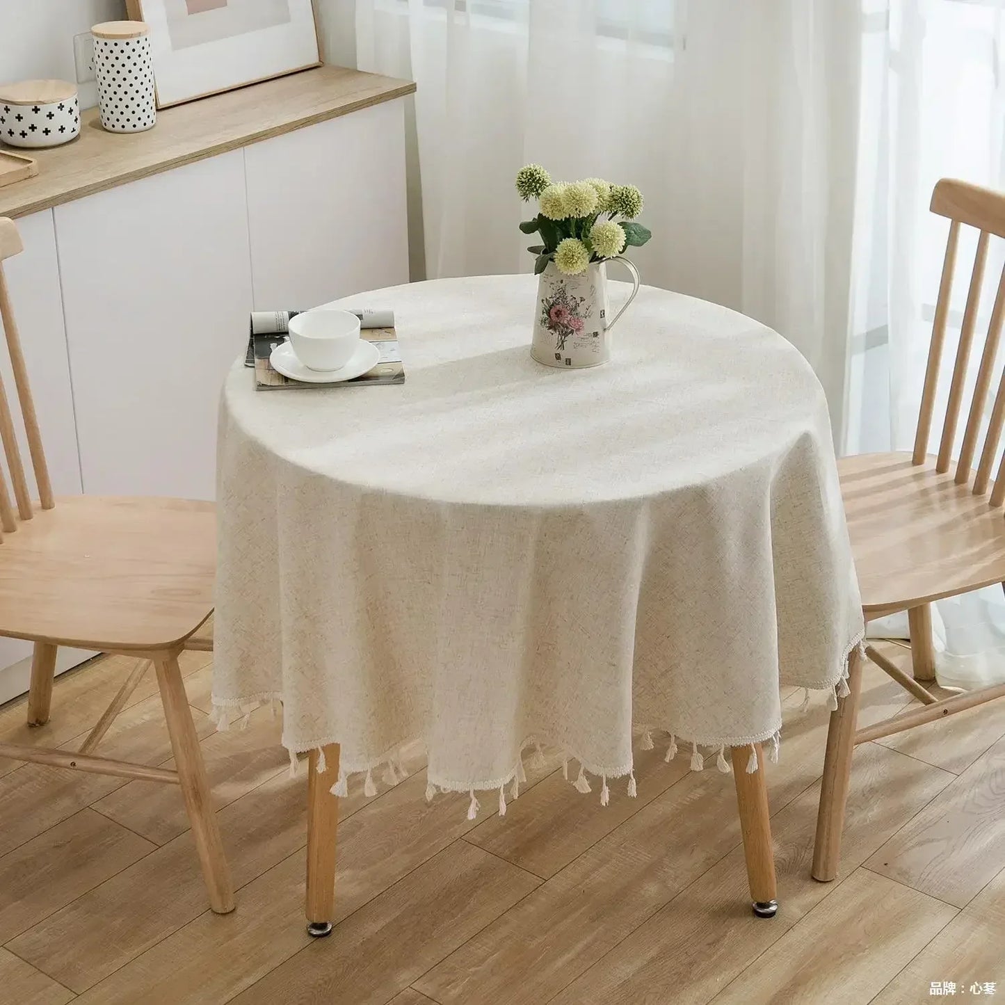 Frendorf | Runde Leinen-Baumwoll-Tischdecke mit Quasten