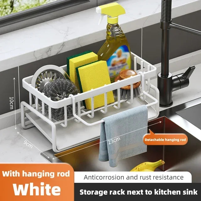 Frendorf | Rostfreier Edelstahl Spülen Organizer Regal - Küchen-Schwamm, Seife, Geschirrtuch Halter Regal Korb
