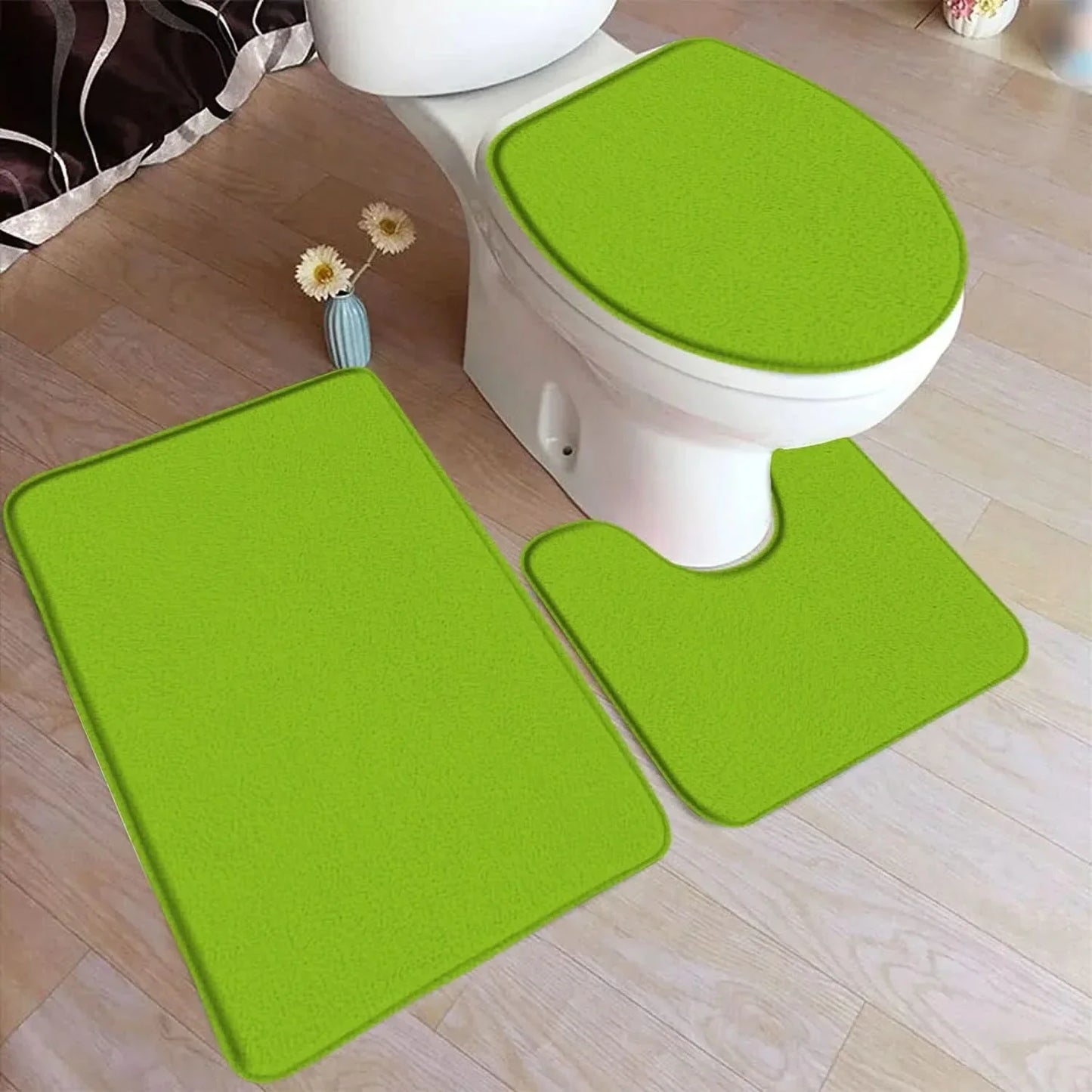 Frendorf | 3-teiliges Badeteppichset aus Flanell mit rutschfester Rückseite