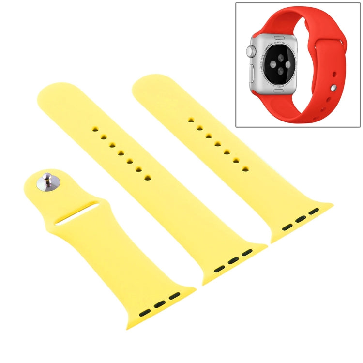 Frendorf | Für Apple Watch Series 10 42mm / 9&8&7 41mm / SE 3&SE 2&6&SE&5&4 40mm / 3&2&1 38mm 3 in 1 Gummi-Uhrenband mit Pin-Schließe (Glänzend Gelb)