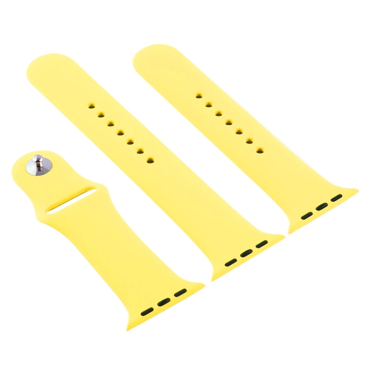 Frendorf | Für Apple Watch Series 10 42mm / 9&8&7 41mm / SE 3&SE 2&6&SE&5&4 40mm / 3&2&1 38mm 3 in 1 Gummi-Uhrenband mit Pin-Schließe (Glänzend Gelb)