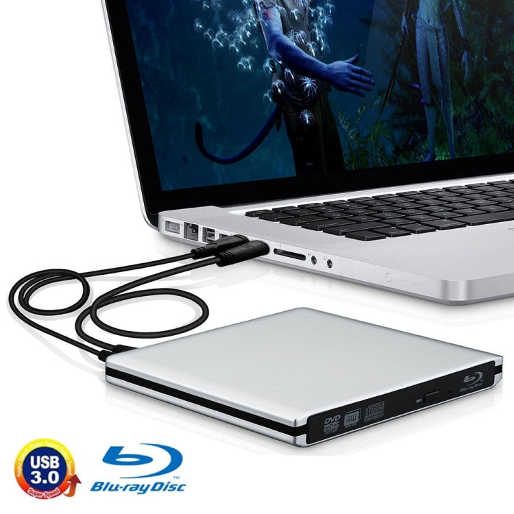 Frendorf | USB 3.0 Aluminiumlegierung tragbares DVD / CD wiederbeschreibbares Blu-ray-Laufwerk für 12,7 mm SATA ODD / HDD, Plug and Play (Silber)